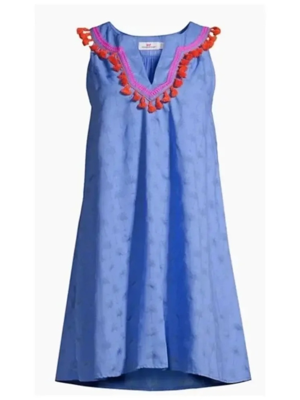 Vineyard Vines Sunset Palm Tassel Embroidered blue Mini Dress - size Large
